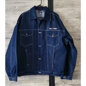 Phat Farm Vintage Y2K Denim Jean Jacket Flag Embroidery Button Up Large NWOT